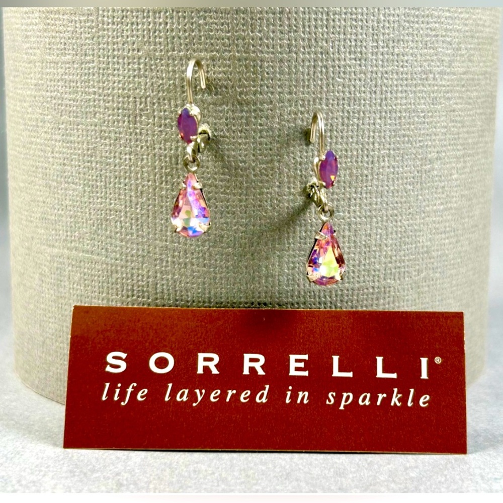 Sorrelli Pink-Purple Crystal Teardrop Drop Earrings